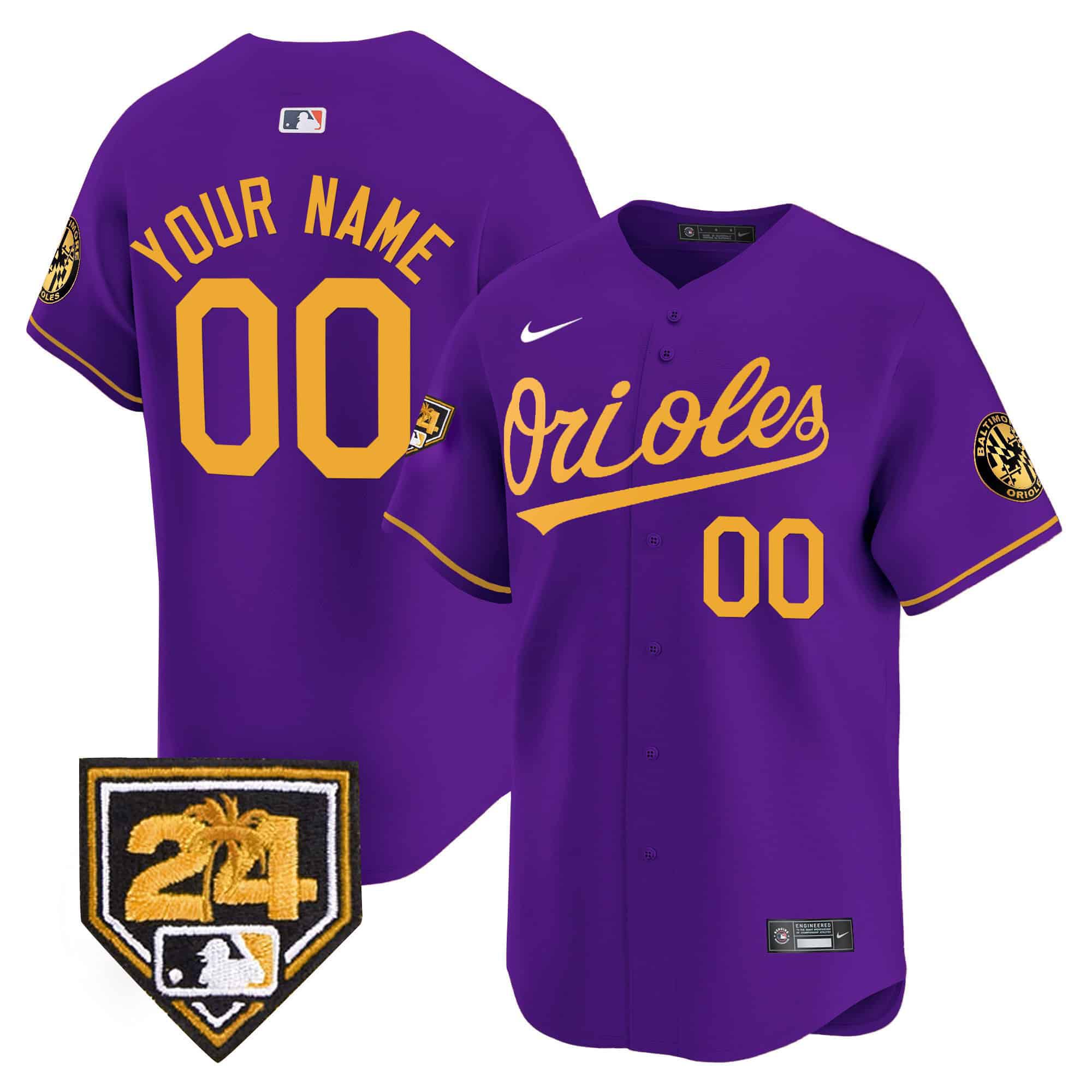 Men Baltimore Orioles Purple Nike 2024 Spring Training Patch Vapor Premier Limited Custom MLB Jersey